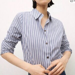 Veronica Beard Libby Striped Poplin Button Down Shirt in Classic Blue